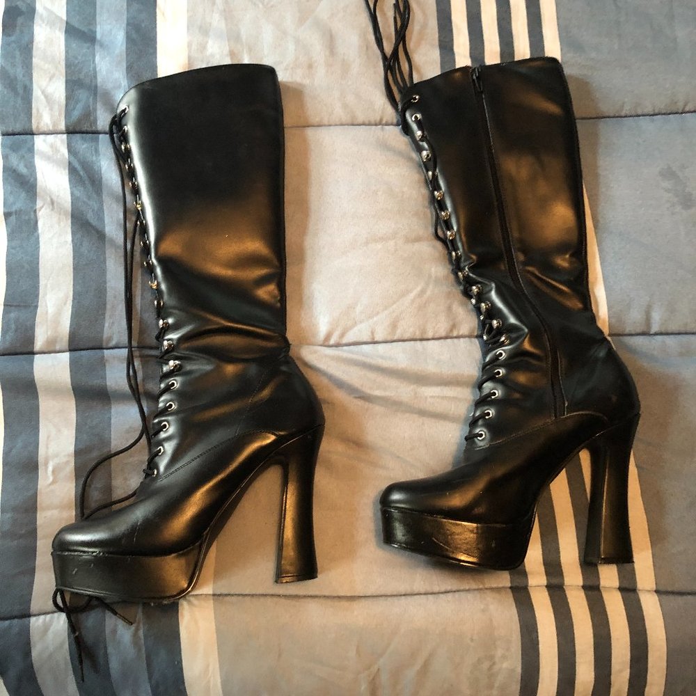 Lace up knee high boots